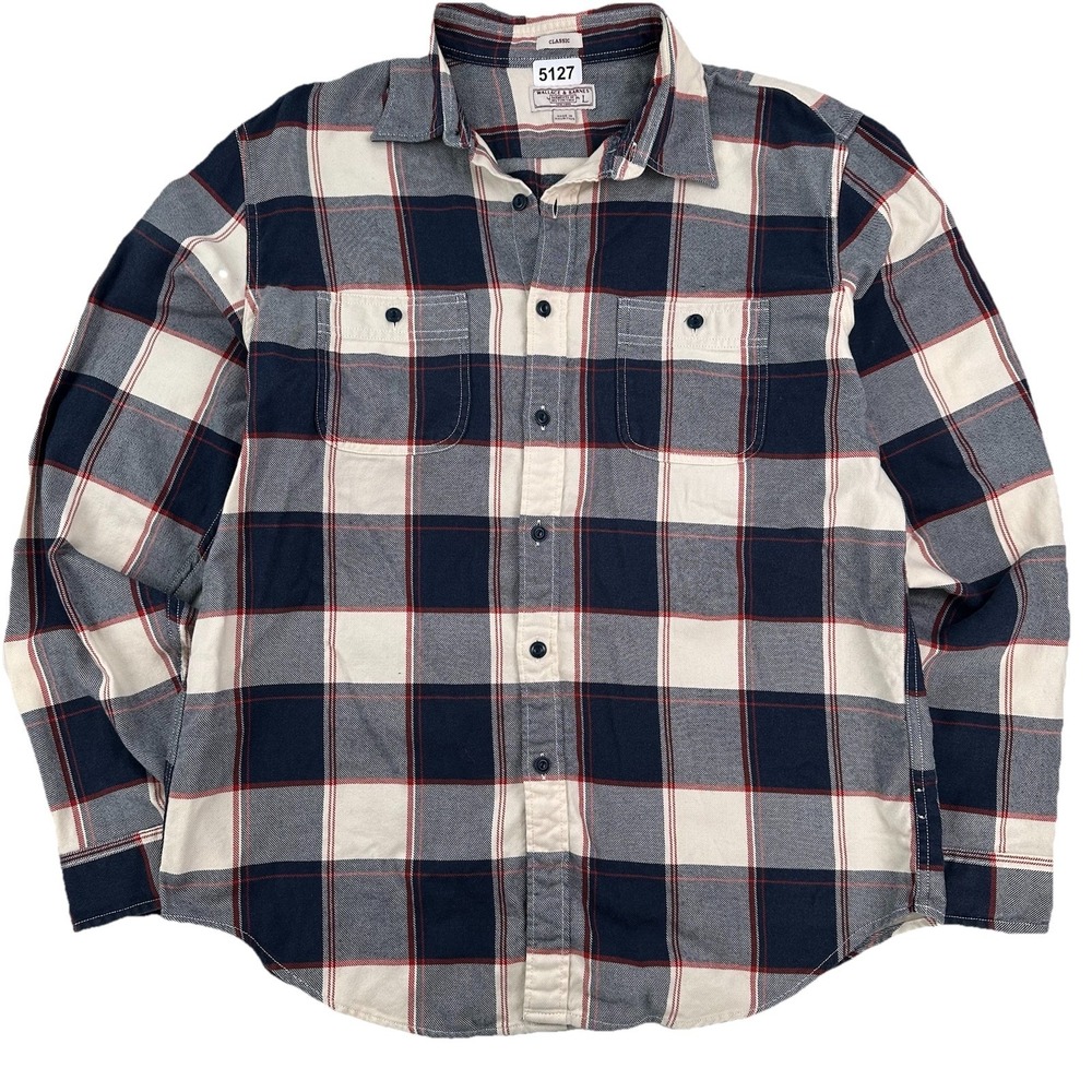 Wallace & Barnes Flannel Shirt Mens Large Blue Red Plaid J.Crew J6088